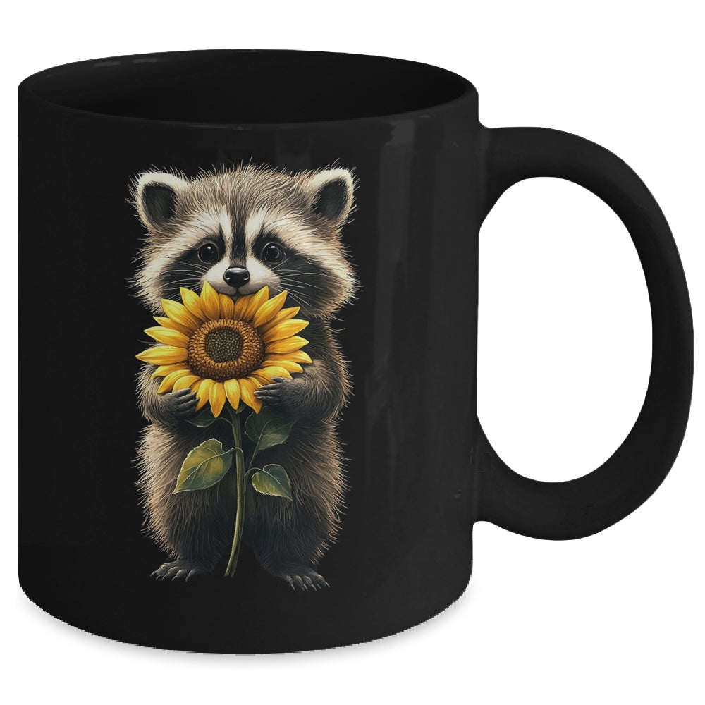Raccoon Holding Sunflower Cute Flower Mothers Day Women Girl Mug | siriusteestore