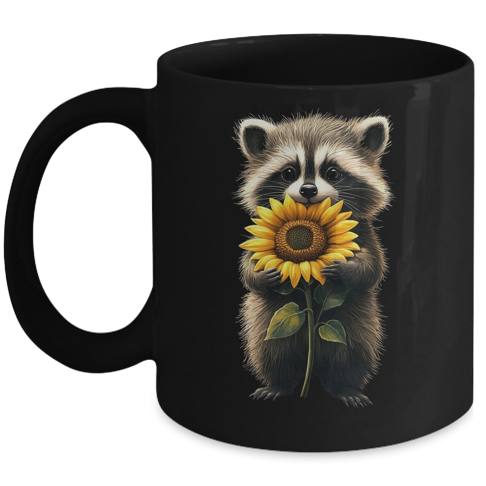 Raccoon Holding Sunflower Cute Flower Mothers Day Women Girl Mug | siriusteestore