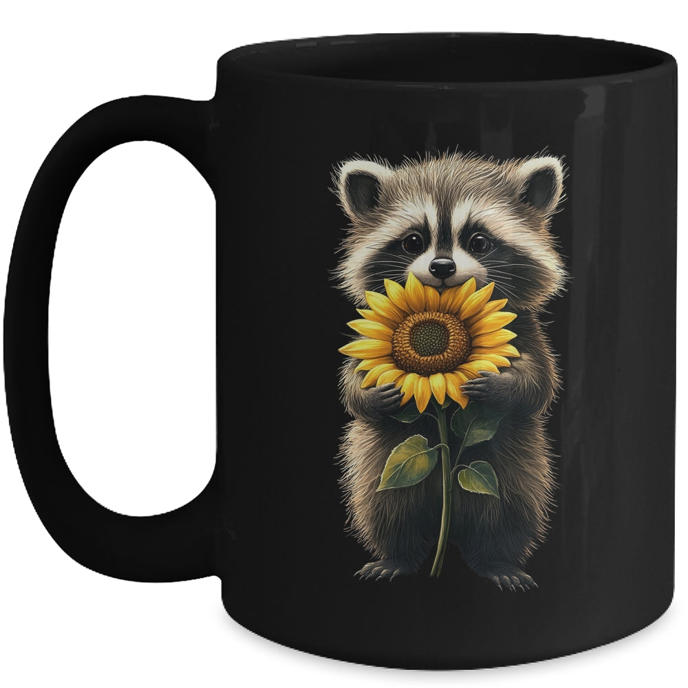 Raccoon Holding Sunflower Cute Flower Mothers Day Women Girl Mug | siriusteestore