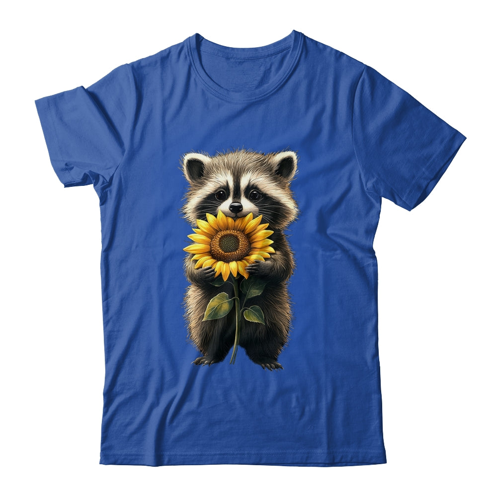 Raccoon Holding Sunflower Cute Flower Mothers Day Women Girl Shirt & Tank Top | siriusteestore