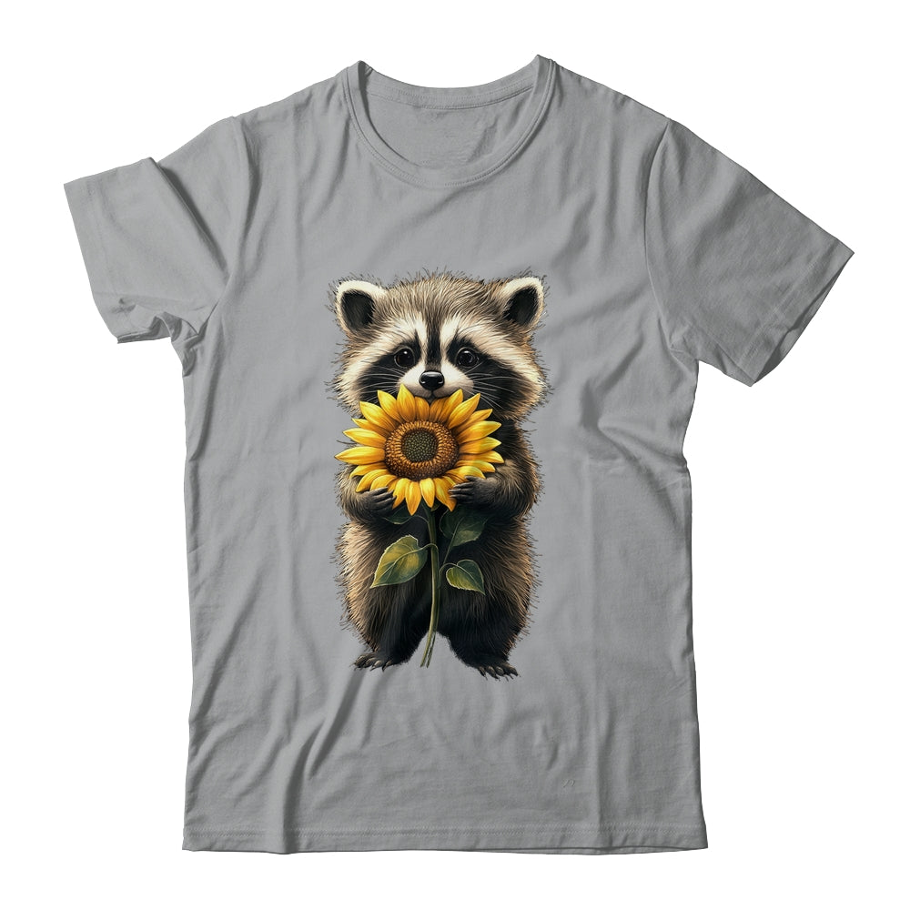 Raccoon Holding Sunflower Cute Flower Mothers Day Women Girl Shirt & Tank Top | siriusteestore