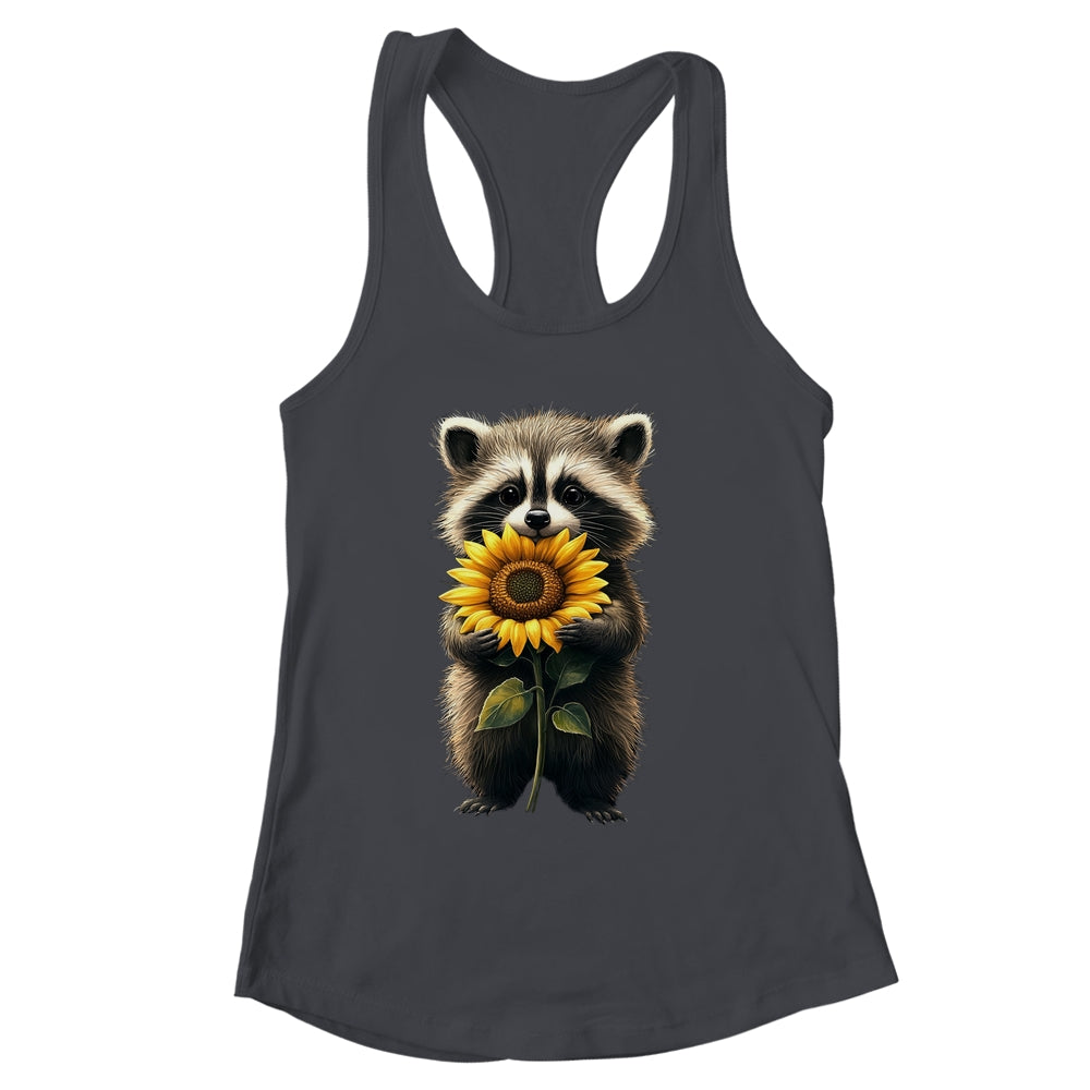 Raccoon Holding Sunflower Cute Flower Mothers Day Women Girl Shirt & Tank Top | siriusteestore