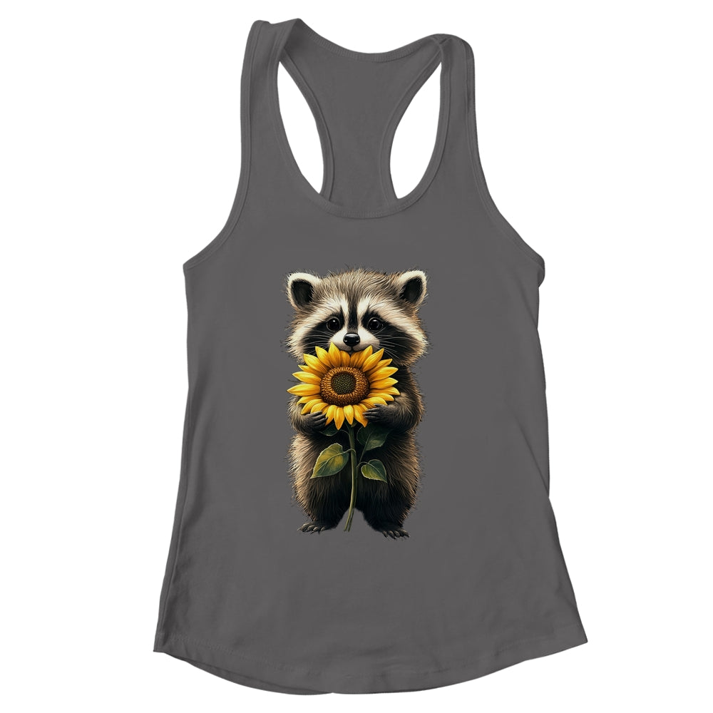 Raccoon Holding Sunflower Cute Flower Mothers Day Women Girl Shirt & Tank Top | siriusteestore