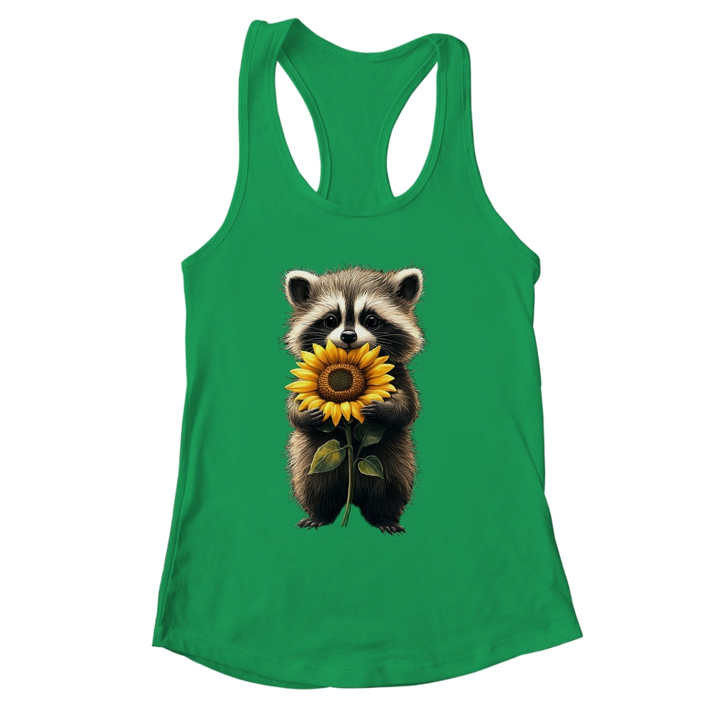 Raccoon Holding Sunflower Cute Flower Mothers Day Women Girl Shirt & Tank Top | siriusteestore
