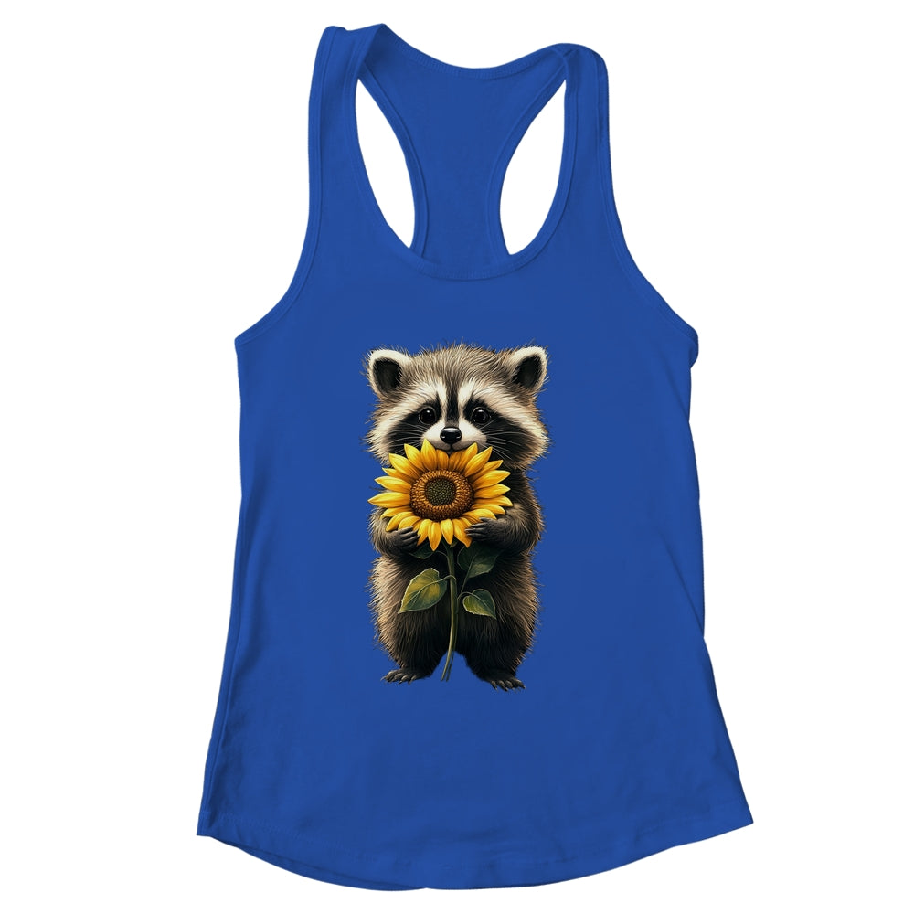 Raccoon Holding Sunflower Cute Flower Mothers Day Women Girl Shirt & Tank Top | siriusteestore