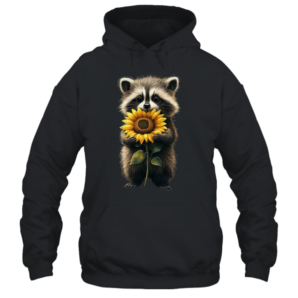 Raccoon Holding Sunflower Cute Flower Mothers Day Women Girl Shirt & Tank Top | siriusteestore