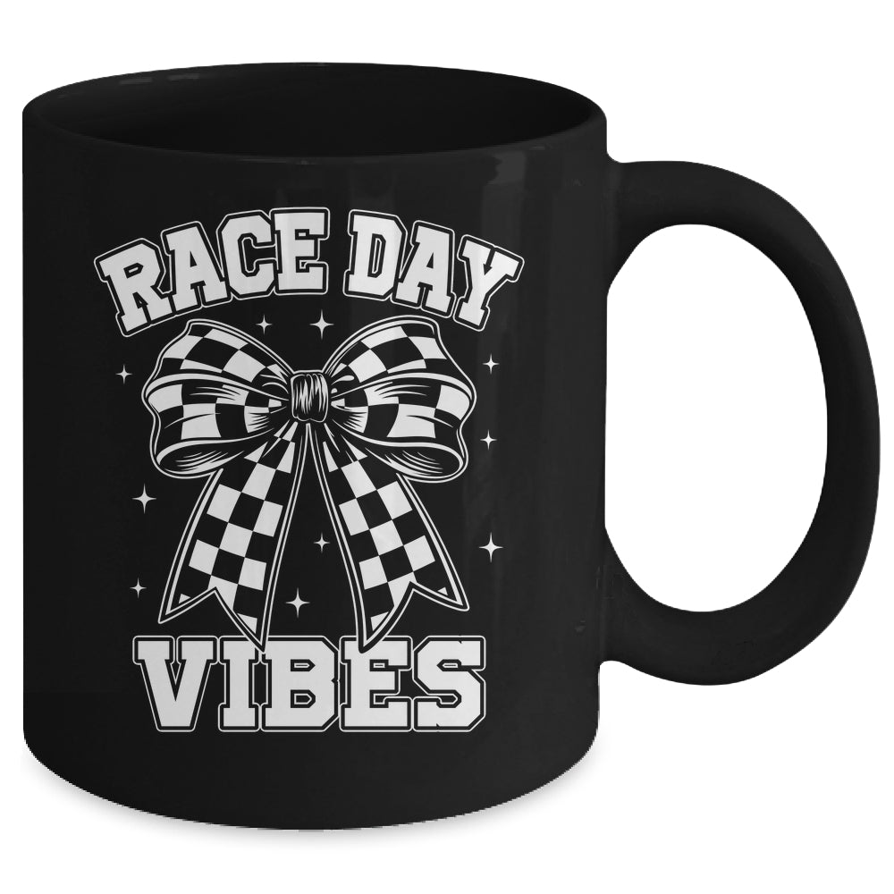 Race Day Vibes Checkered Coquette Bow Car Racing Mom Womens Mug | siriusteestore