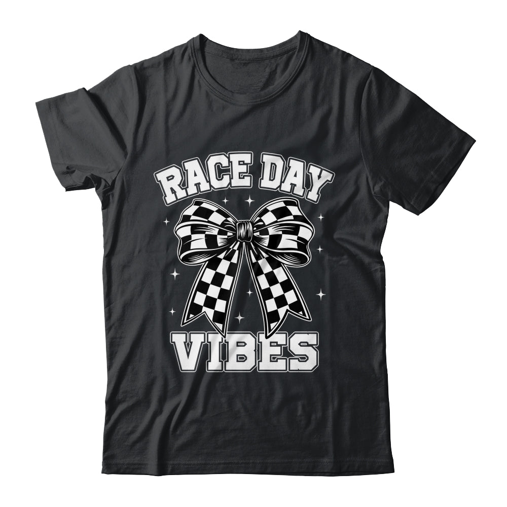 Race Day Vibes Checkered Coquette Bow Car Racing Mom Womens Shirt & Tank Top | siriusteestore