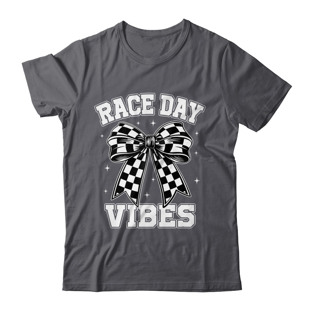 Race Day Vibes Checkered Coquette Bow Car Racing Mom Womens Shirt & Tank Top | siriusteestore