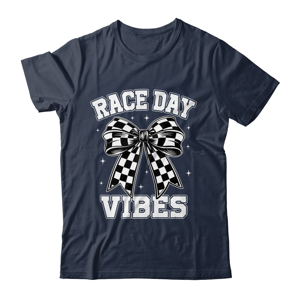 Race Day Vibes Checkered Coquette Bow Car Racing Mom Womens Shirt & Tank Top | siriusteestore