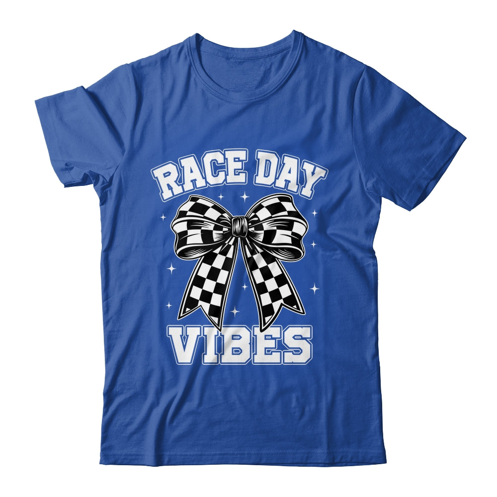 Race Day Vibes Checkered Coquette Bow Car Racing Mom Womens Shirt & Tank Top | siriusteestore