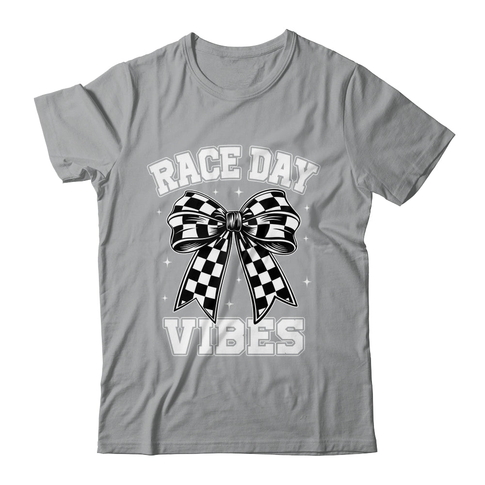 Race Day Vibes Checkered Coquette Bow Car Racing Mom Womens Shirt & Tank Top | siriusteestore