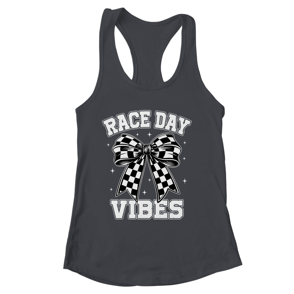 Race Day Vibes Checkered Coquette Bow Car Racing Mom Womens Shirt & Tank Top | siriusteestore
