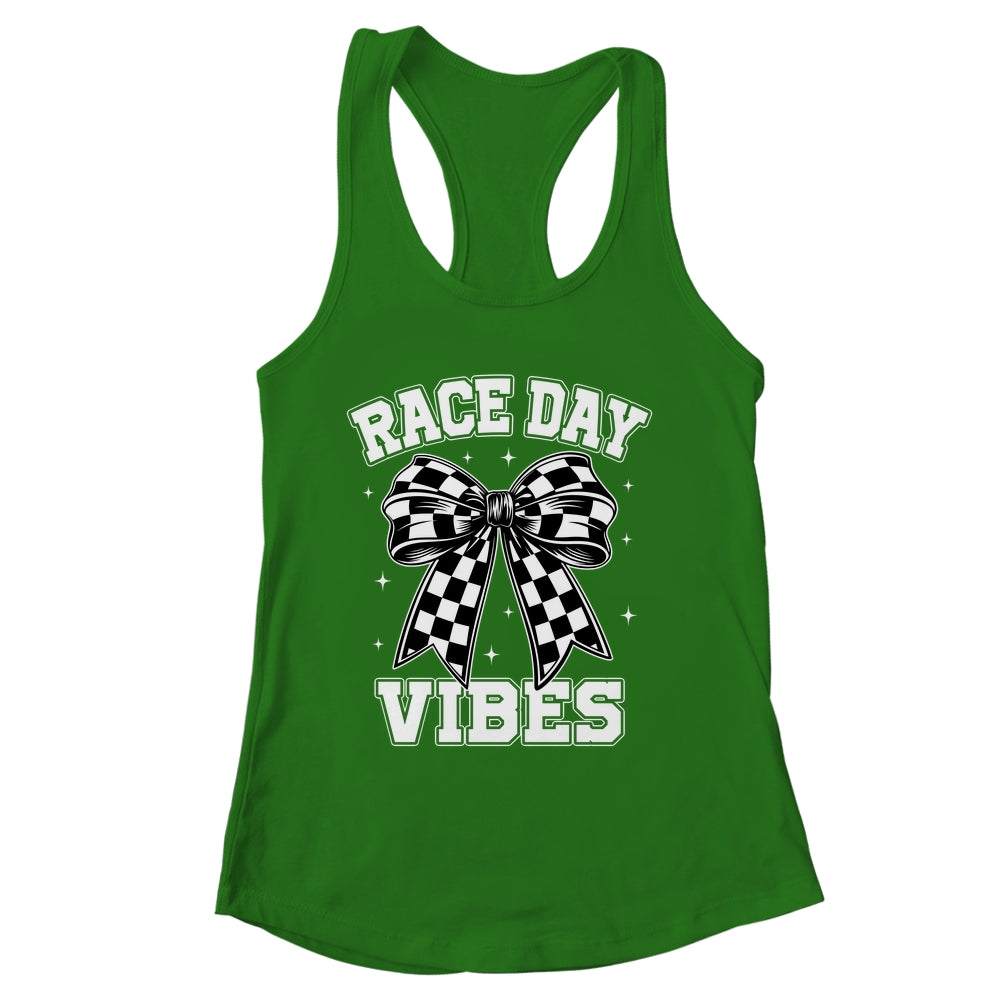 Race Day Vibes Checkered Coquette Bow Car Racing Mom Womens Shirt & Tank Top | siriusteestore