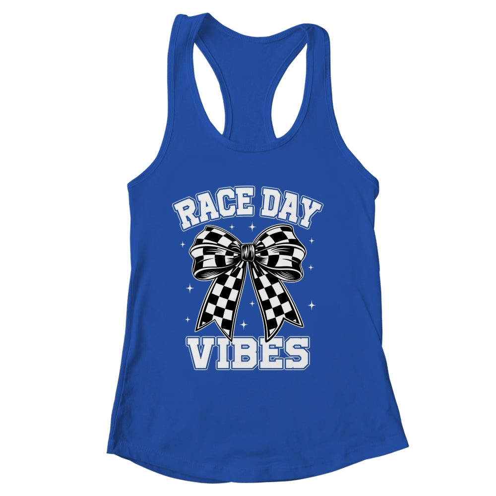 Race Day Vibes Checkered Coquette Bow Car Racing Mom Womens Shirt & Tank Top | siriusteestore
