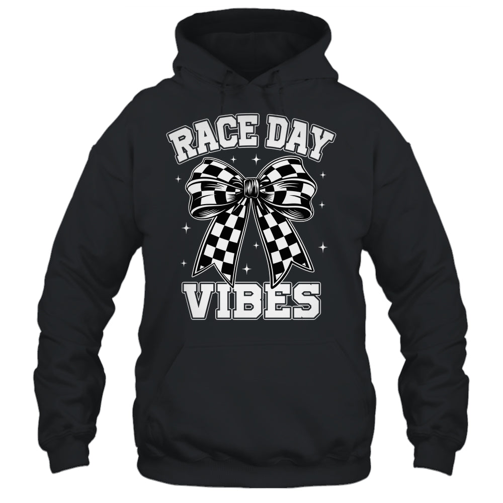Race Day Vibes Checkered Coquette Bow Car Racing Mom Womens Shirt & Tank Top | siriusteestore