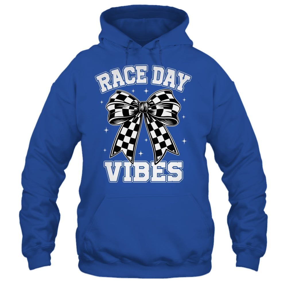 Race Day Vibes Checkered Coquette Bow Car Racing Mom Womens Shirt & Tank Top | siriusteestore