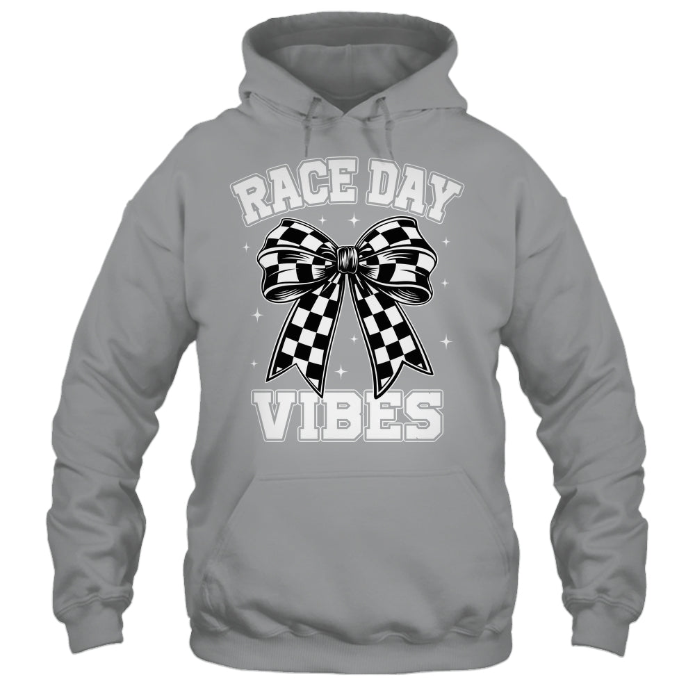 Race Day Vibes Checkered Coquette Bow Car Racing Mom Womens Shirt & Tank Top | siriusteestore