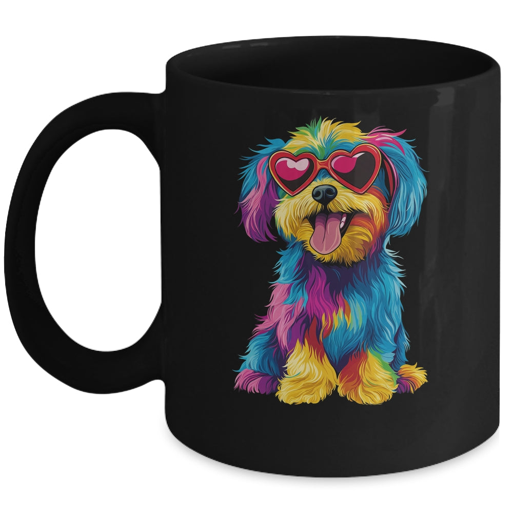 Rainbow Cute Dog Wearing Glasses Heart Puppy Love Dog Funny Mug | siriusteestore
