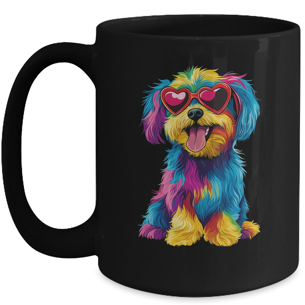 Rainbow Cute Dog Wearing Glasses Heart Puppy Love Dog Funny Mug | siriusteestore