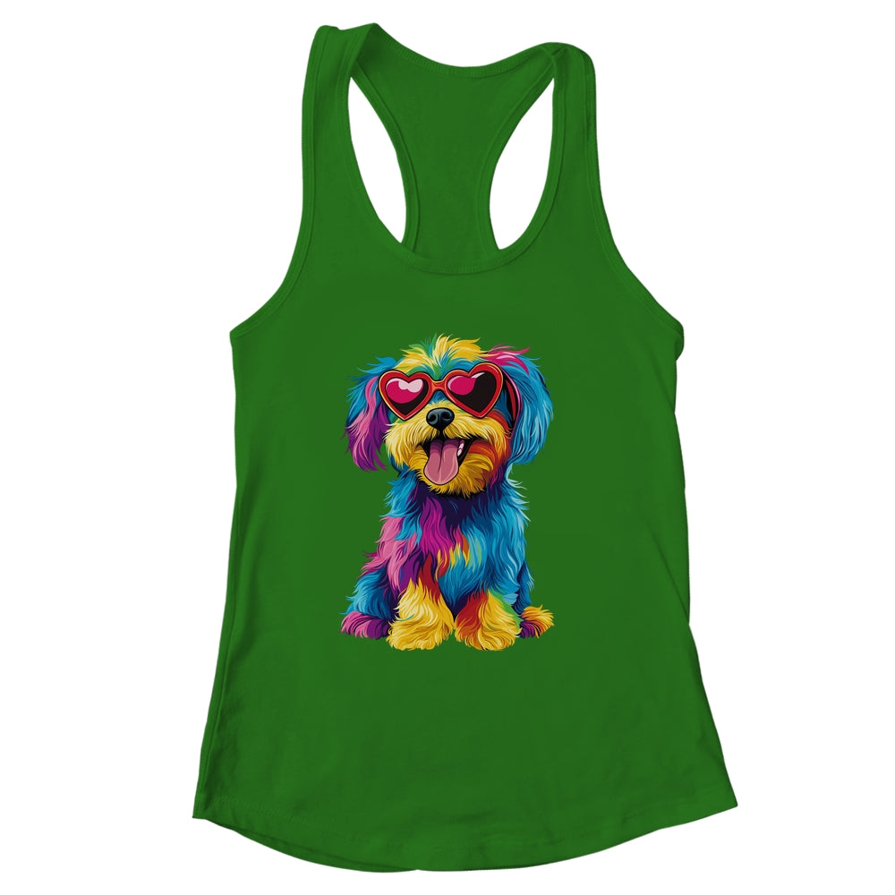 Rainbow Cute Dog Wearing Glasses Heart Puppy Love Dog Funny Shirt & Tank Top | siriusteestore