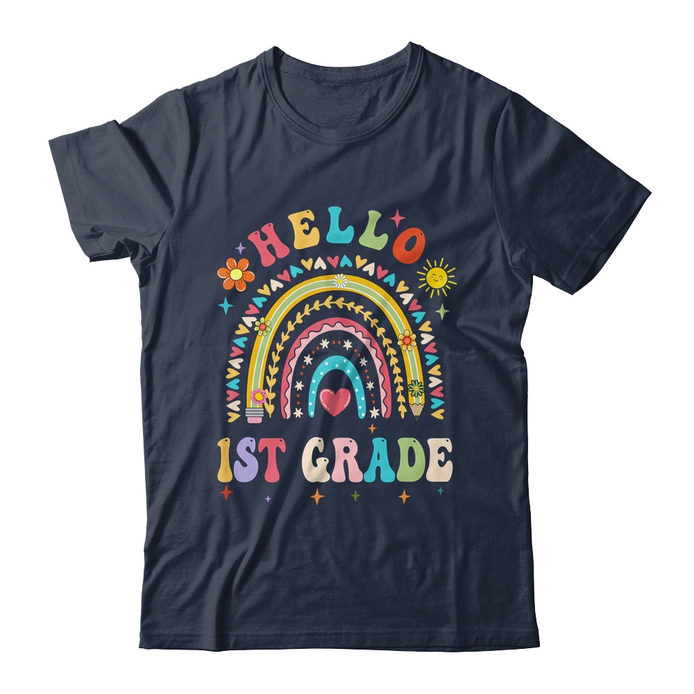 Rainbow Heart For Teachers Women Hello First Grade Shirt & Hoodie | siriusteestore