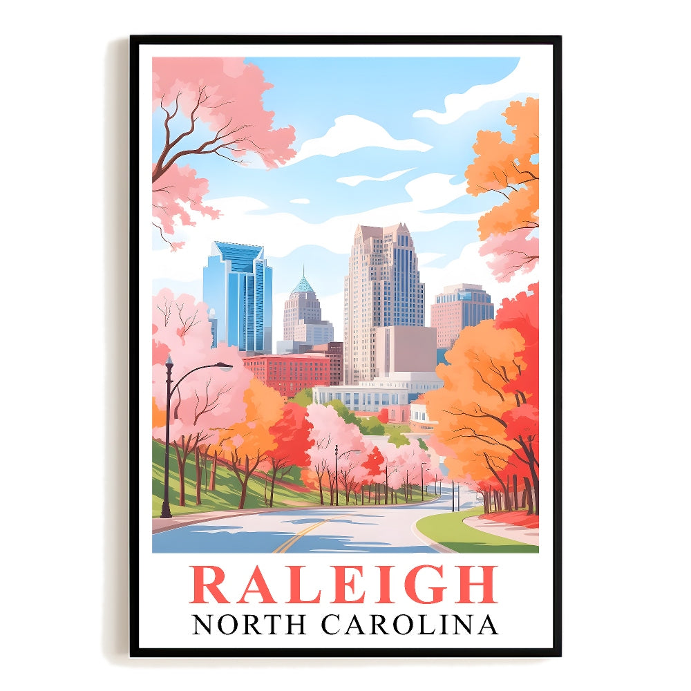 Raleigh Print Travel Poster North Carolina City Souvenir Wall Art Landscape Painting Watercolor Picture For Home Room Living Room Office Bedroom Decor Unframed | siriusteestore