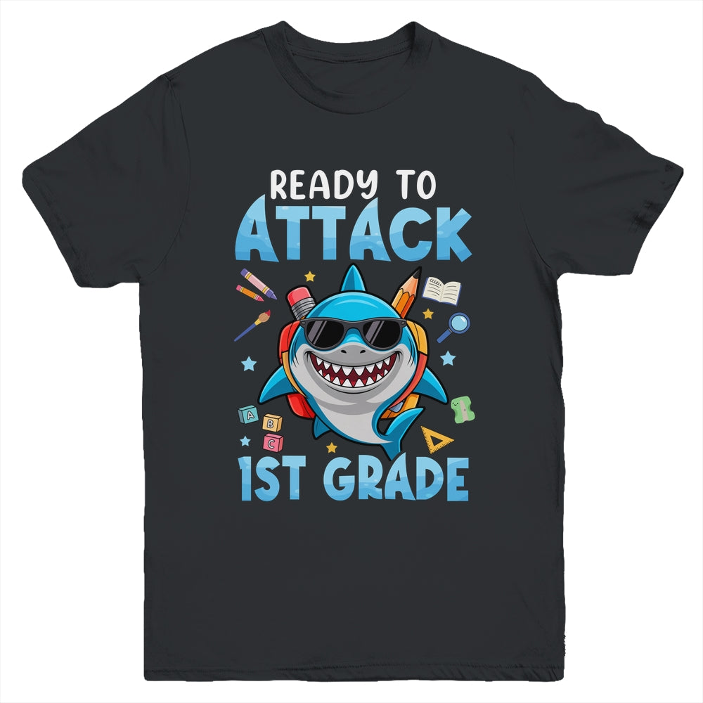 Ready To Attack 1st Grade Shark First Day Of School Boys Youth Shirt | siriusteestore