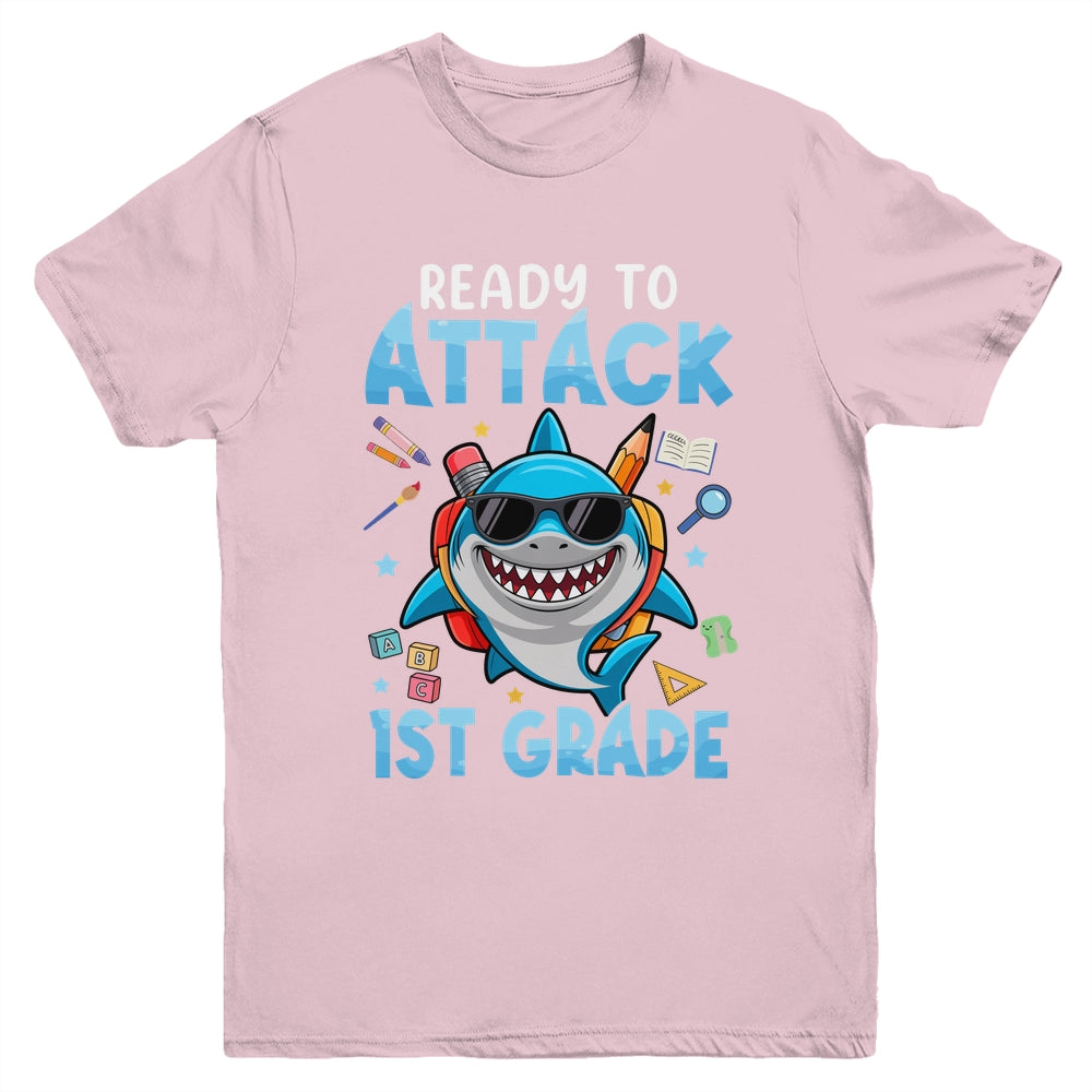 Ready To Attack 1st Grade Shark First Day Of School Boys Youth Shirt | siriusteestore