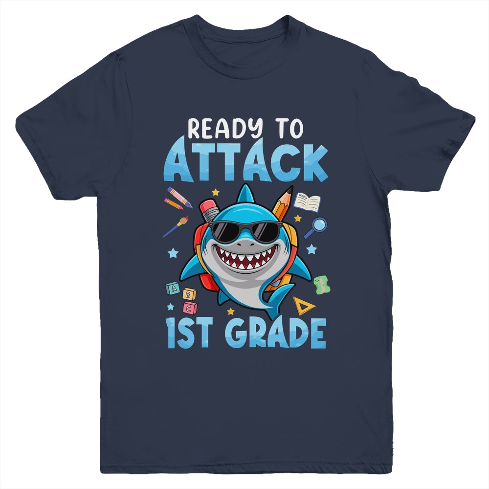 Ready To Attack 1st Grade Shark First Day Of School Boys Youth Shirt | siriusteestore