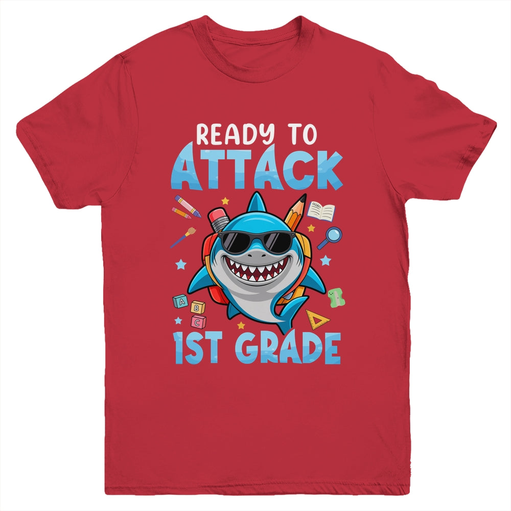 Ready To Attack 1st Grade Shark First Day Of School Boys Youth Shirt | siriusteestore