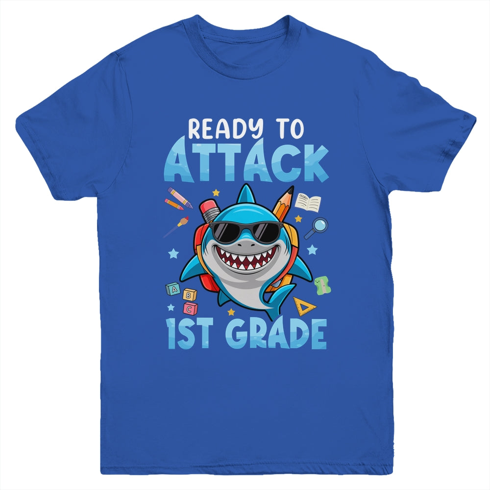 Ready To Attack 1st Grade Shark First Day Of School Boys Youth Shirt | siriusteestore