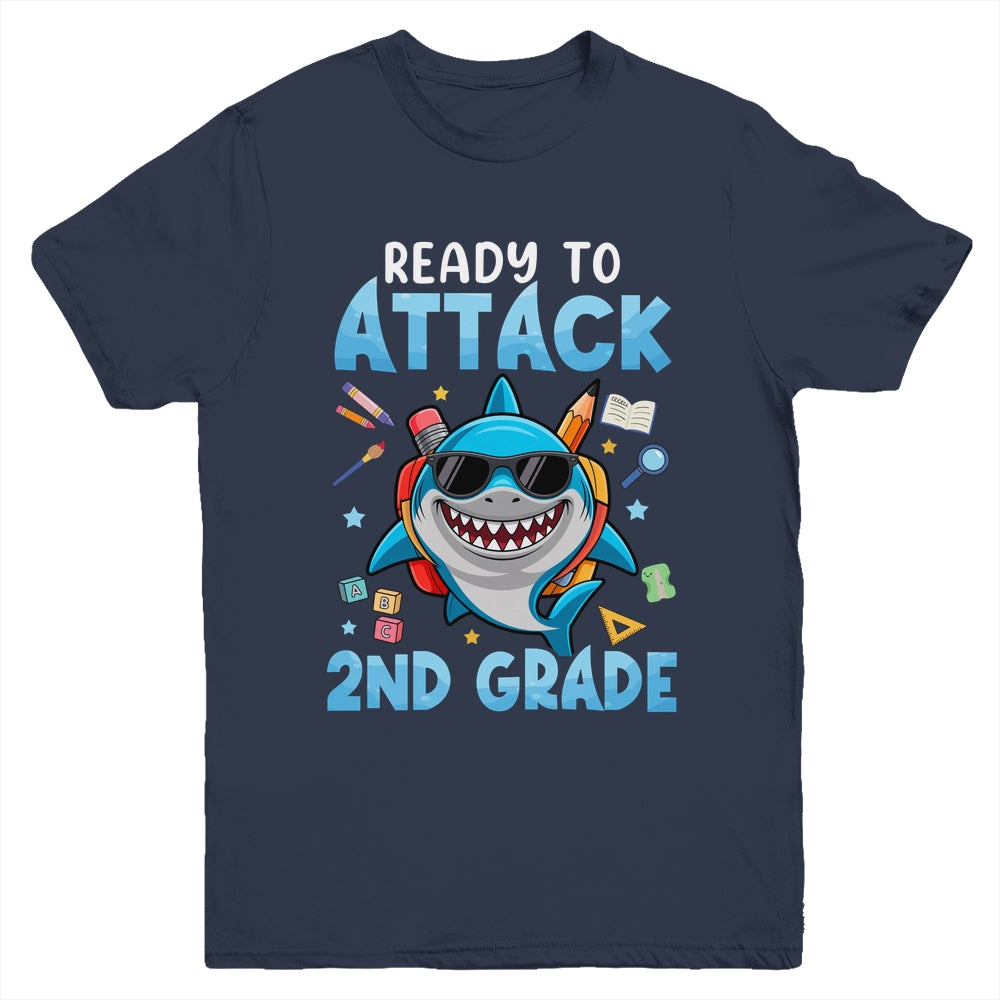 Ready To Attack 2nd Grade Shark First Day Of School Boys Youth Shirt | siriusteestore