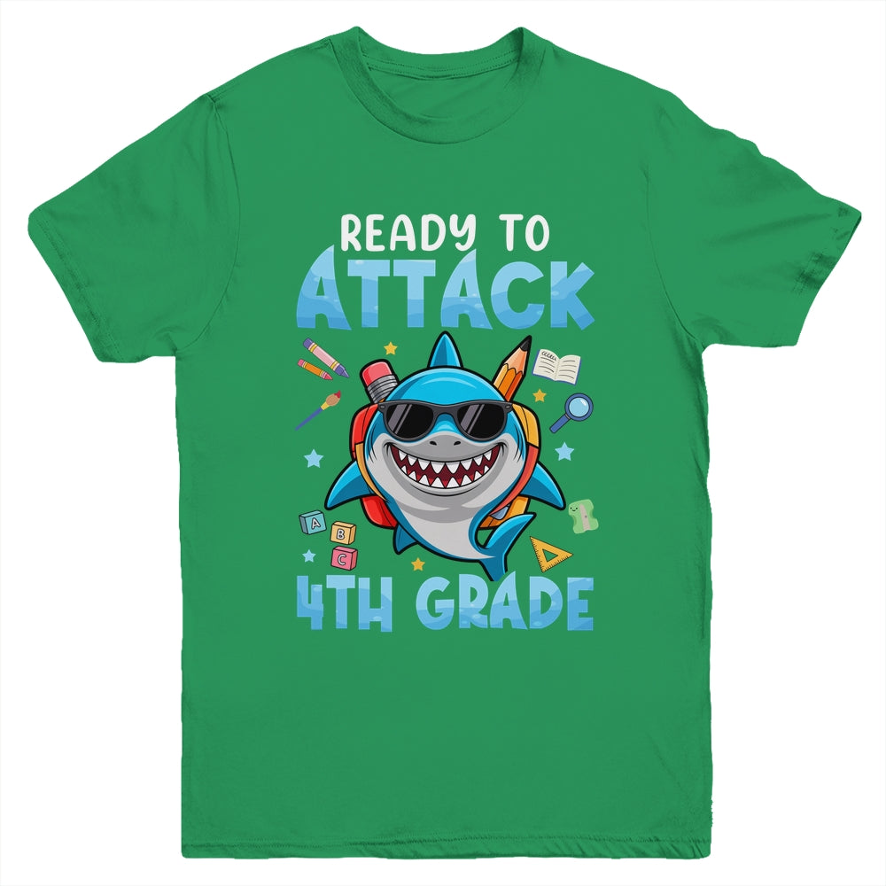 Ready To Attack 4th Grade Shark First Day Of School Boys Youth Shirt | siriusteestore