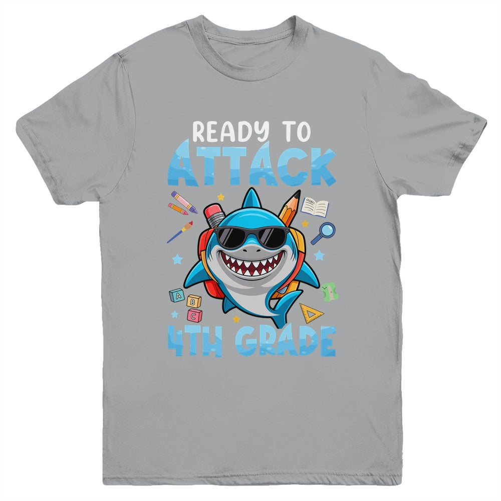 Ready To Attack 4th Grade Shark First Day Of School Boys Youth Shirt | siriusteestore