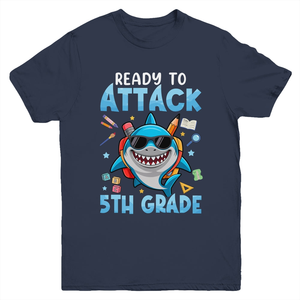 Ready To Attack 5th Grade Shark First Day Of School Boys Youth Shirt | siriusteestore