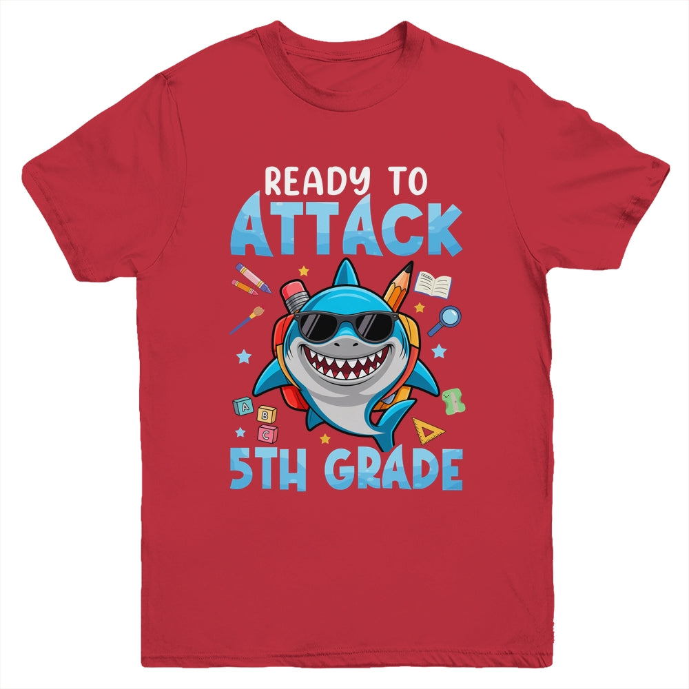 Ready To Attack 5th Grade Shark First Day Of School Boys Youth Shirt | siriusteestore