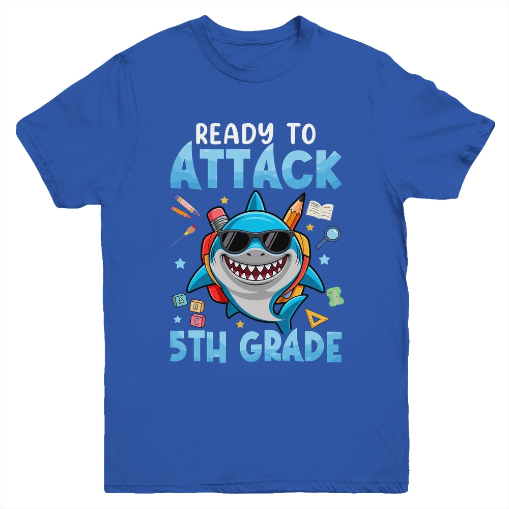 Ready To Attack 5th Grade Shark First Day Of School Boys Youth Shirt | siriusteestore