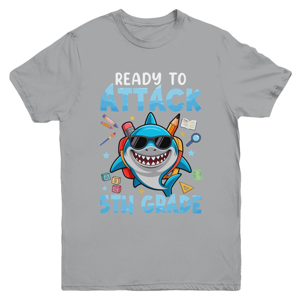 Ready To Attack 5th Grade Shark First Day Of School Boys Youth Shirt | siriusteestore