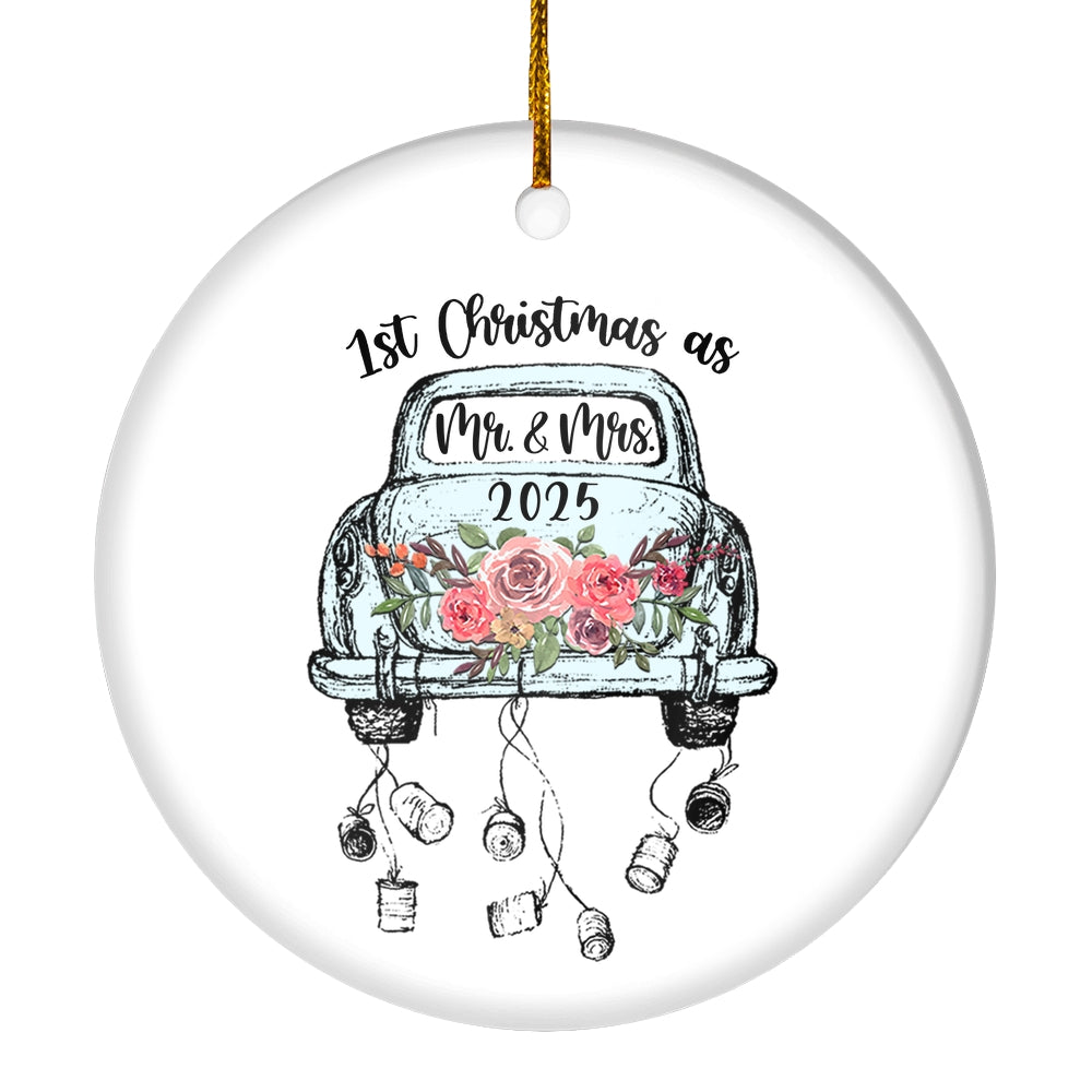 Red Flower in Car First Christmas as Mr & Mrs Ornament Couple 2025 First Wedding Decoration Christmas Tree Ornament | siriusteestore