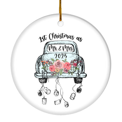 Red Flower in Car First Christmas as Mr & Mrs Ornament Couple 2025 First Wedding Decoration Christmas Tree Ornament | siriusteestore