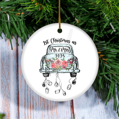 Red Flower in Car First Christmas as Mr & Mrs Ornament Couple 2025 First Wedding Decoration Christmas Tree Ornament | siriusteestore