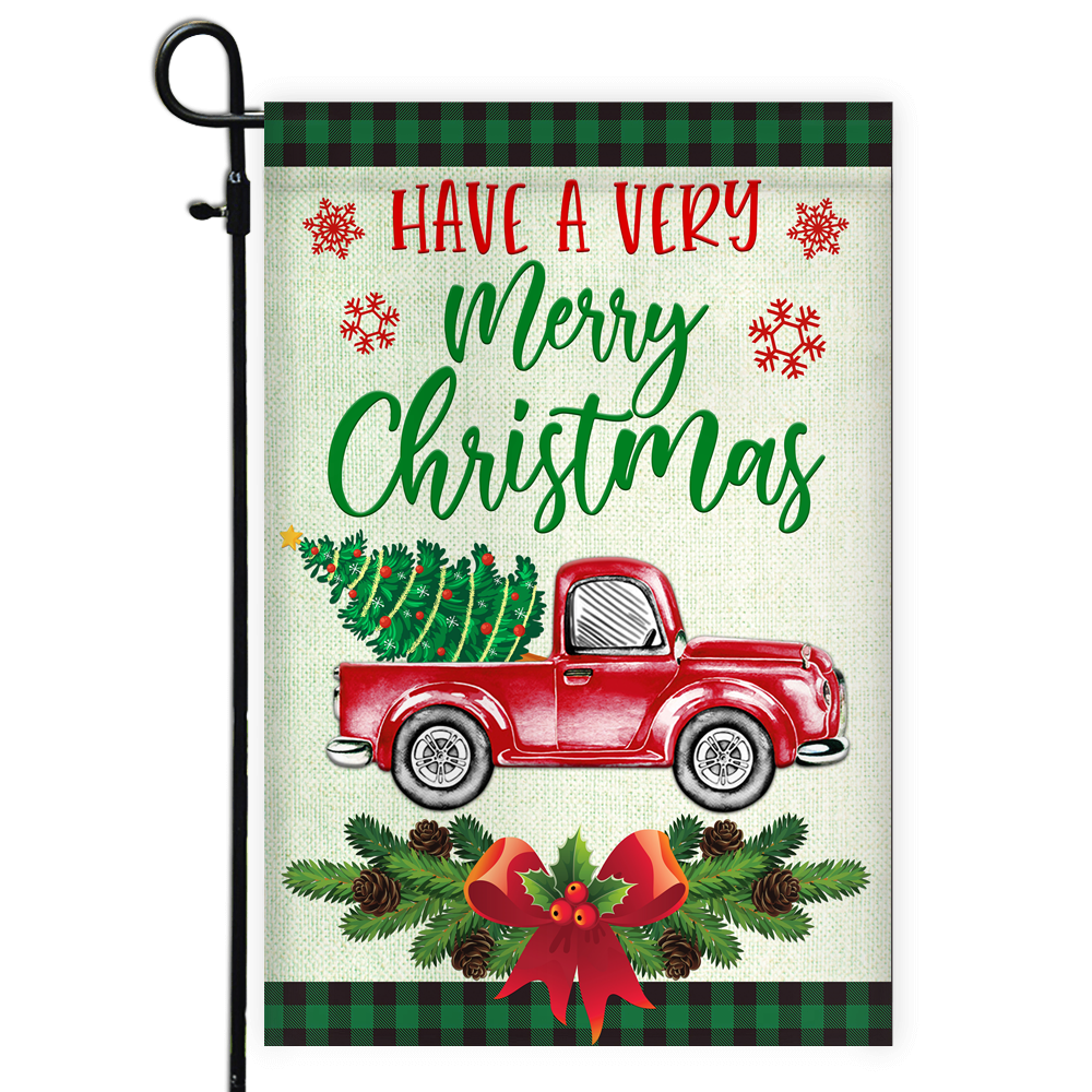 Red Truck Christmas Flag Evergreen Have A Very Christmas Holiday