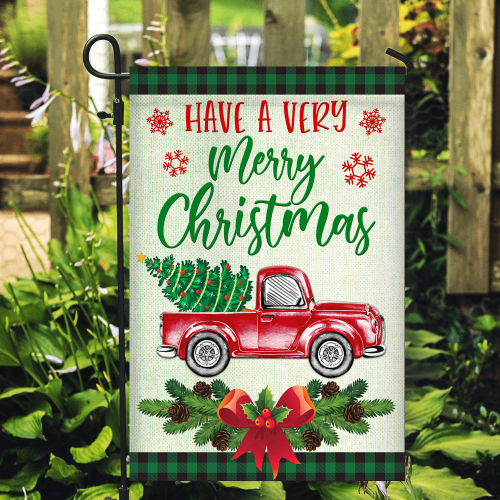 Red Truck Christmas Flag Evergreen Have A Very Christmas Holiday