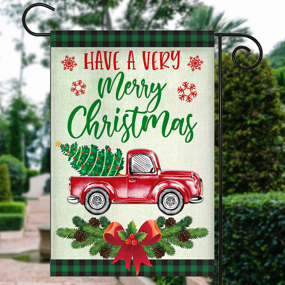 Red Truck Christmas Flag Evergreen Have A Very Christmas Holiday