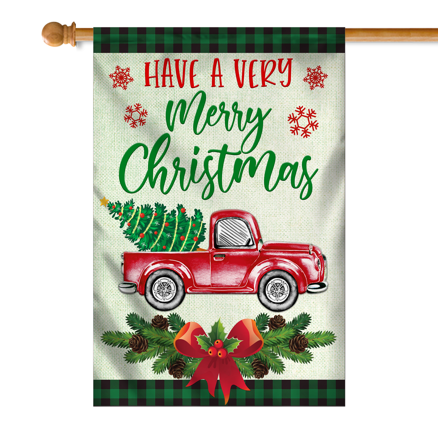 Red Truck Christmas Flag Evergreen Have A Very Christmas Holiday