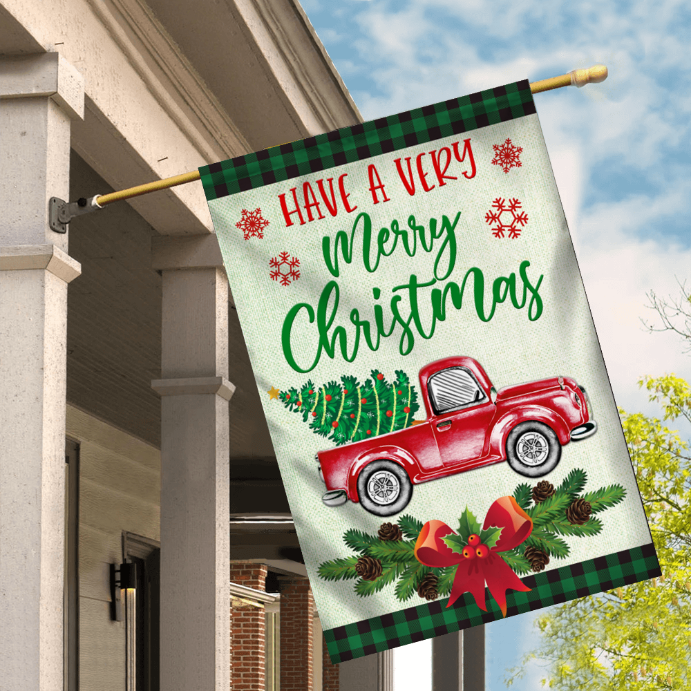 Red Truck Christmas Flag Evergreen Have A Very Christmas Holiday