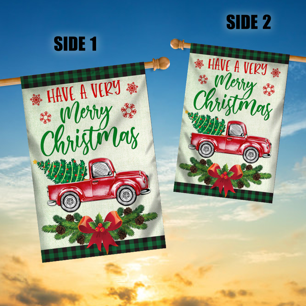 Red Truck Christmas Flag Evergreen Have A Very Christmas Holiday