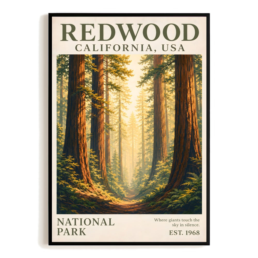 Redwood National Park California Travel Poster Vintage Forest Landscape Wall Art Print Nature Adventure Souvenir Ideal For Home Living Room Bedroom Decor Unframed | siriusteestore
