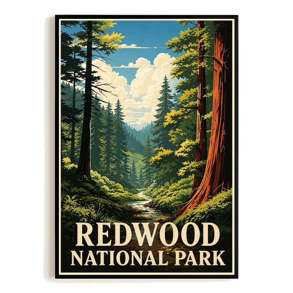 Redwood National Park California Vintage Travel Poster Forest Nature Souvenir Gift Landscape Wall Art Nature Print Home Office Living Room Bedroom Decor Unframed | siriusteestore